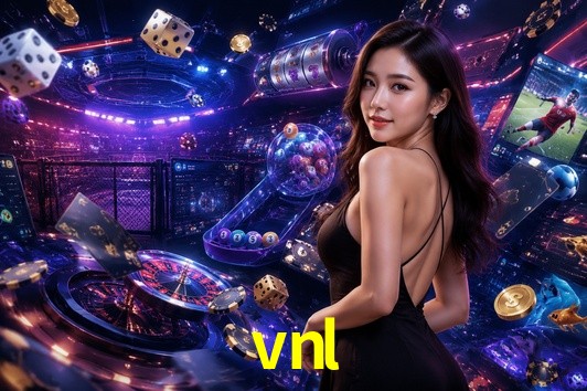 Una escena digital vívida inspirada en casino con vnl mostrado prominentemente, luces brillantes, fichas, cartas y acentos dorados.