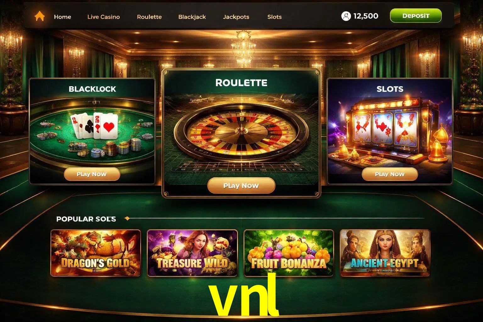 Vista de la plataforma vnl Casino mostrando categorías organizadas de juegos en línea